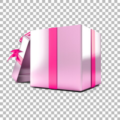 Blank open gift box or present box with pink ribbon bow isolated on transparency background.
