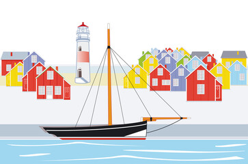 altes Segelschiff im kleinen Hafen Illustration