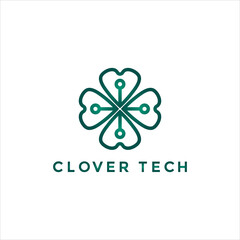 Minimalist clover tech logo illustration design