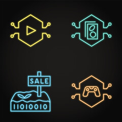 Neon digital assets icon set
