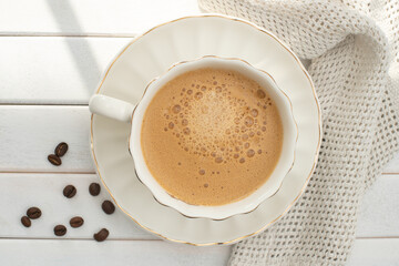 Latte coffee in a porcelain cup