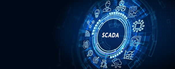 Obraz premium System Supervisory Control And Data Acquisition technology concept. SCADA. 3d illustration