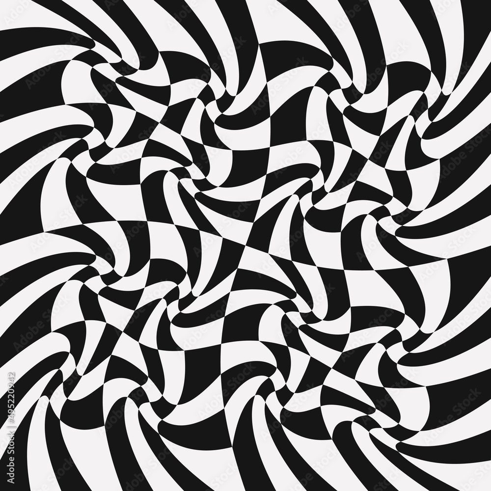 Fototapete Twisted checkered black and white pattern. Seamless and simple vector chess pattern.