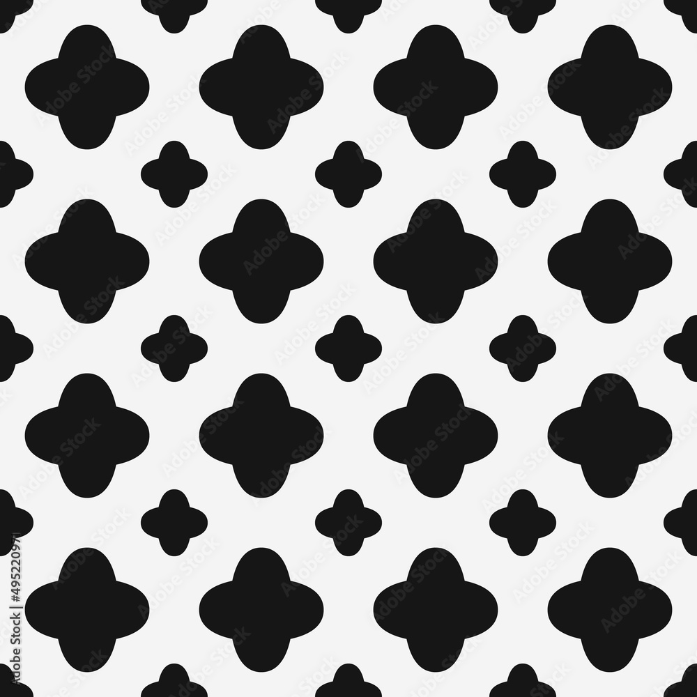 Poster The shape has four ends, black identical rounded patterns.