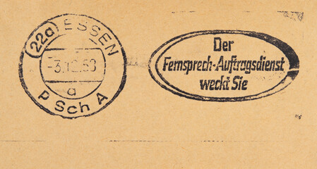 briefmarke stamp vintage retro alt old gebraucht used frankiert cancel papier paper slogan werbung...
