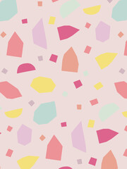 カラフルなモチーフが散らばるパターンピンク