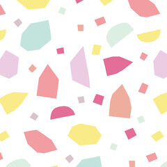 カラフルなモチーフが散らばるパターン白バック