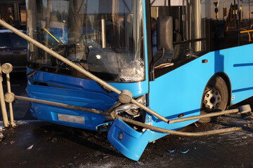 The bus crashed into a pylon of electrical wires and broke it. The concept of careless and...