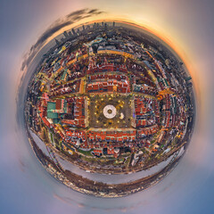 Great 360 degree panorama little planet topdown (top down) view on the Old Town Market Square in...