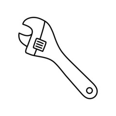 Adjustable wrench sketch. Construction tool. Color vector illustration