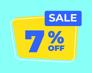 7% off tag seven percent discount sale blue letter yellow background