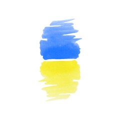 Watercolor hand painted brush with stylish flag of Ukraine country. Blue and Yellow National Colors on white background