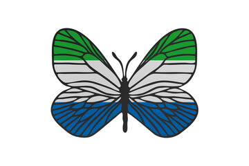 Butterfly wings in color of national flag. Clip art on white background. Sierra Leone