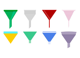 Filters funnel set design cartoon for cleaning information or pour water