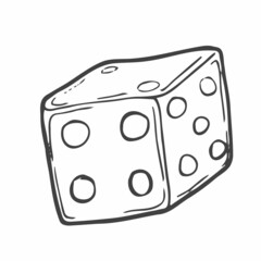 Vector illustration. Hand drawn doodle of two dice with contour. Gambling symbol. Cartoon sketch. Decoration for greeting cards, posters, emblems, wallpapers