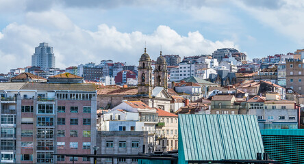 A view from the cruise terminal towards the Old Quarter in Vigo, Spain on a spring day