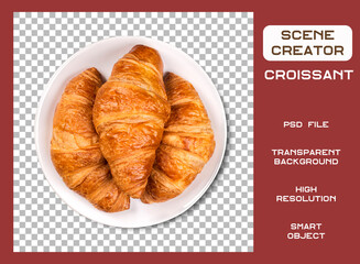 Fresh croissants isolated with transparent background.