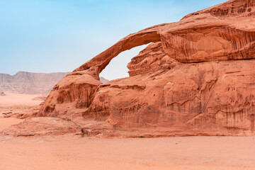Sands and mountains of Wadi Rum desert in Jordan, beautiful daytime landscape