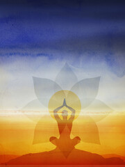 yoga pose with background. Yoga concept print, poster, card and flyer design