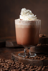 Coffee and chocolate cocktail with whipped cream.