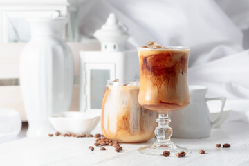 Iced coffee with cream and natural ice.