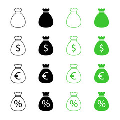 Money bag vector icon set