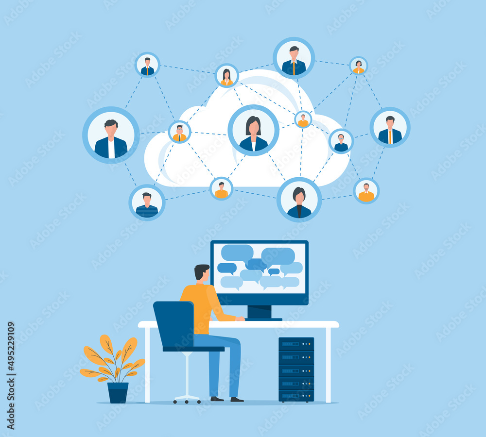 Aufkleber business people working online connection on cloud technology network and social network concept