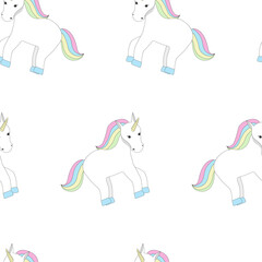 Pattern with unicorns on the white background