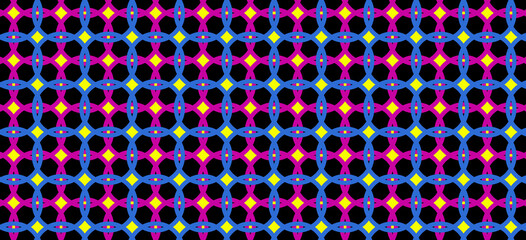 Naklejka premium wzór z różowymi i niebieskimi kółkami na czarnym tle, abstrakcyjny wzór w kółka, ornament