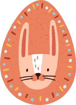 Cute Easter Egg with Painted Rabbit Cartoon Illustration