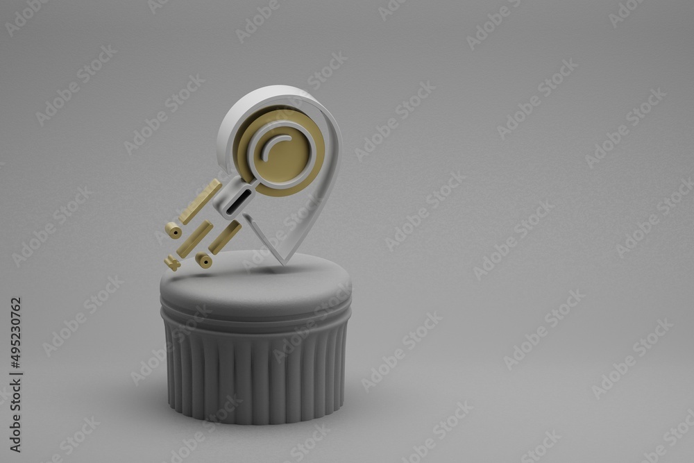 Aufkleber Beautiful abstract illustrations Location symbol icons on a column and wonderful background. 3d rendering illustration. Background pattern for design.