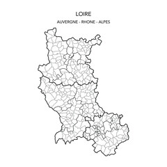 Vector Map of the Geopolitical Subdivisions of the French Department of Loire Including Arrondissements, Cantons and Municipalities as of 2022 - Auvergne Rhône Alpes - France