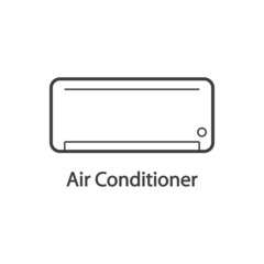 Reparación y servicio de aire acondicionado. Logo con texto Air Conditioner con aparato con líneas en color gris
