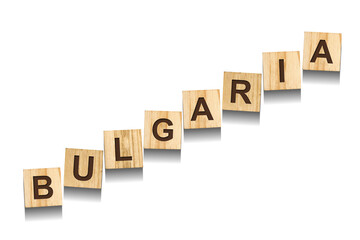 Bulgaria, word on wooden blocks. Isolated on a white background.