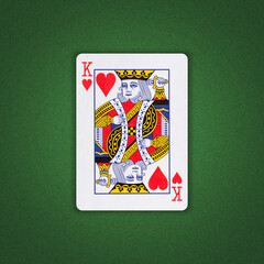 King of Hearts on a green poker background. Gamble. Playing cards.