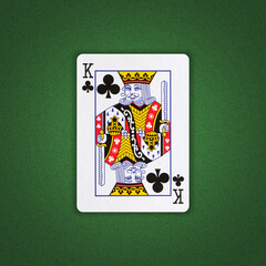 King of Clubs on a green poker background. Gamble. Playing cards.