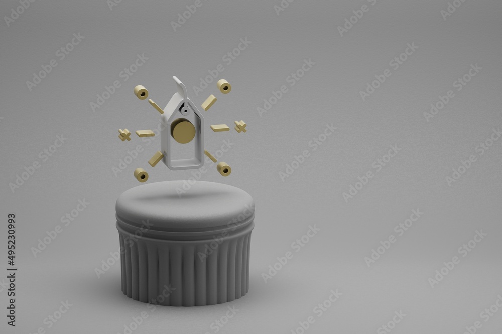 Poster Beautiful abstract illustrations Price Tag symbol icons on a column and wonderful background. 3d rendering illustration. Background pattern for design.