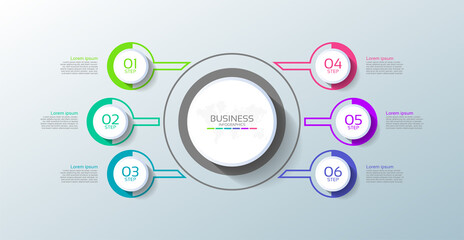 Business infographic design abstract background template circle colorful with 6 step