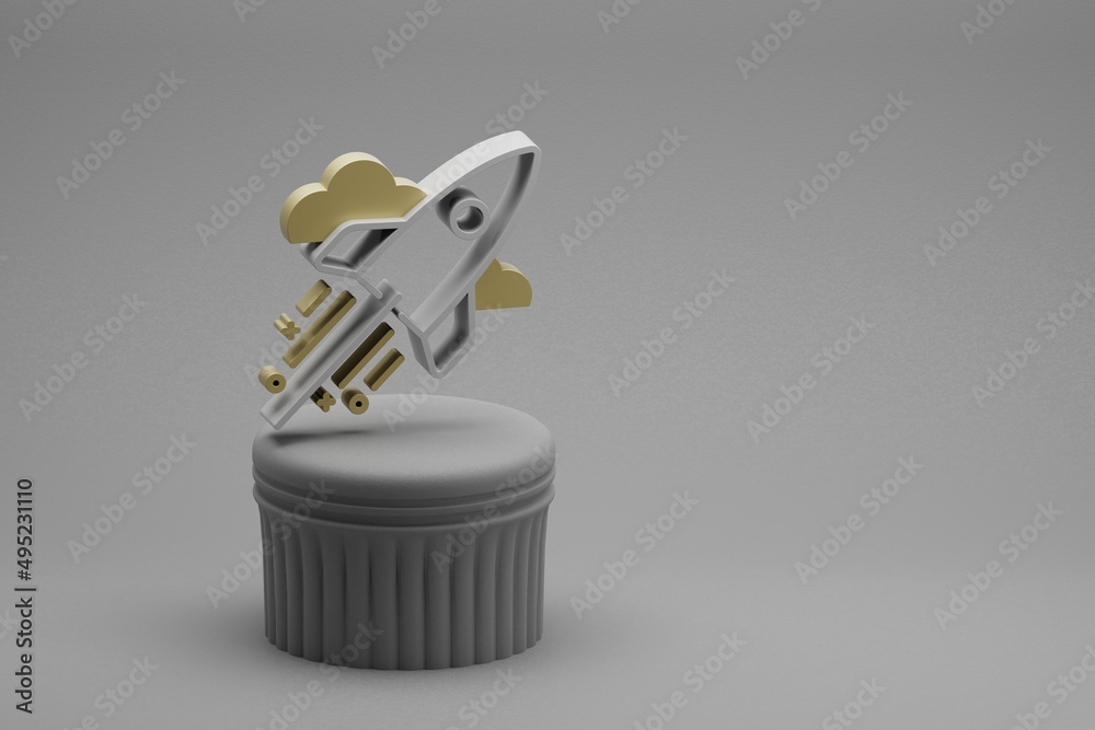 Aufkleber Beautiful abstract illustrations Rocket symbol icons on a column and wonderful background. 3d rendering illustration. Background pattern for design.