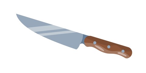 Kitchen sharp knife with wooden handle. Vector image.