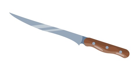 Kitchen sharp knife with wooden handle. Vector image.