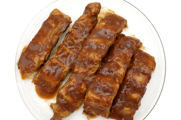 Top View Barbecue Pork Rib Marinade on white background.