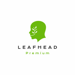 Human head with leaf nature natural air logo design vector icon illustration