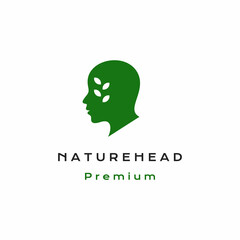 Human head with leaf nature natural air logo design vector icon illustration