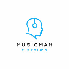 Head Music Logo, people head with headset concept