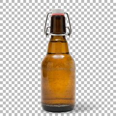 Closeup view cold beer isolated with brown bottle.