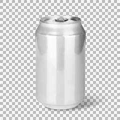 Fresh cold beer on silver can isolated