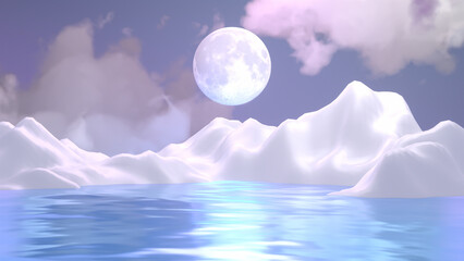 3d rendered full moon and sea at night.