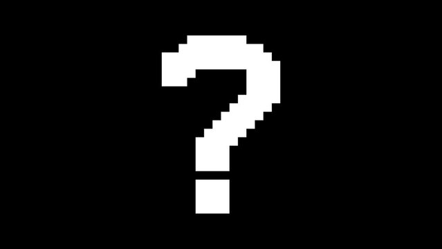 pixel question mark symbol on glitch old screen display animation. Retro, colorful video footage, 4K 8 bit game	
