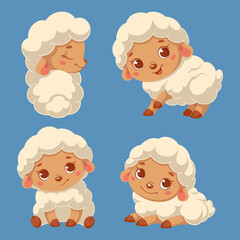Set of cute sheep cartoon vector illustration